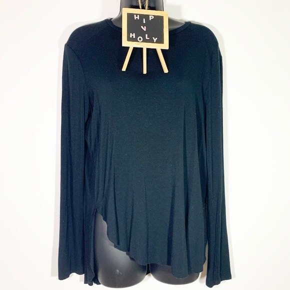 HALOGEN ASYMMETRICAL LONG SLEEVE TOP BLACK SIZE SMALL - Picture 1 of 10